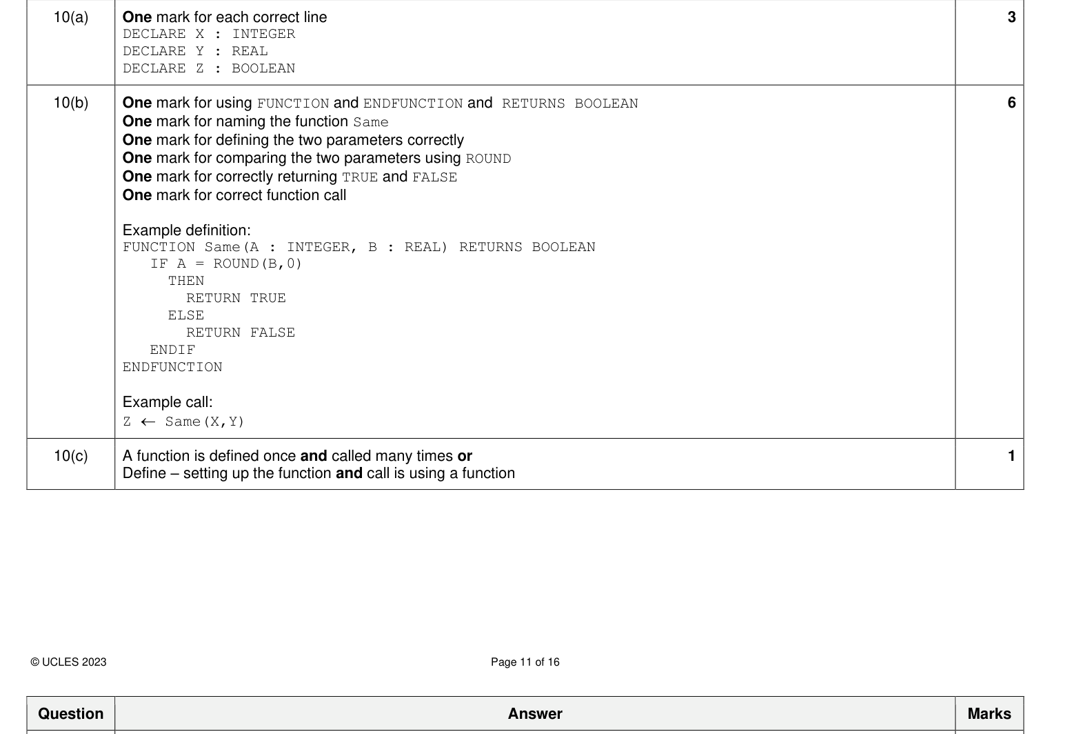 Mark scheme