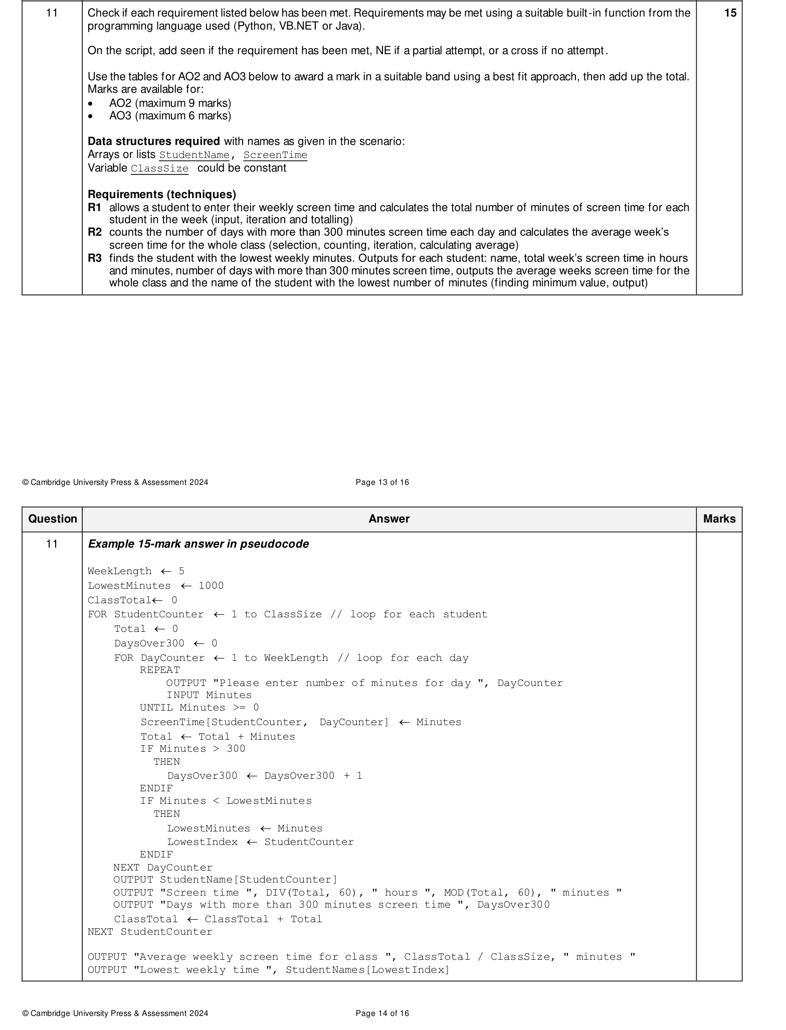 Mark scheme