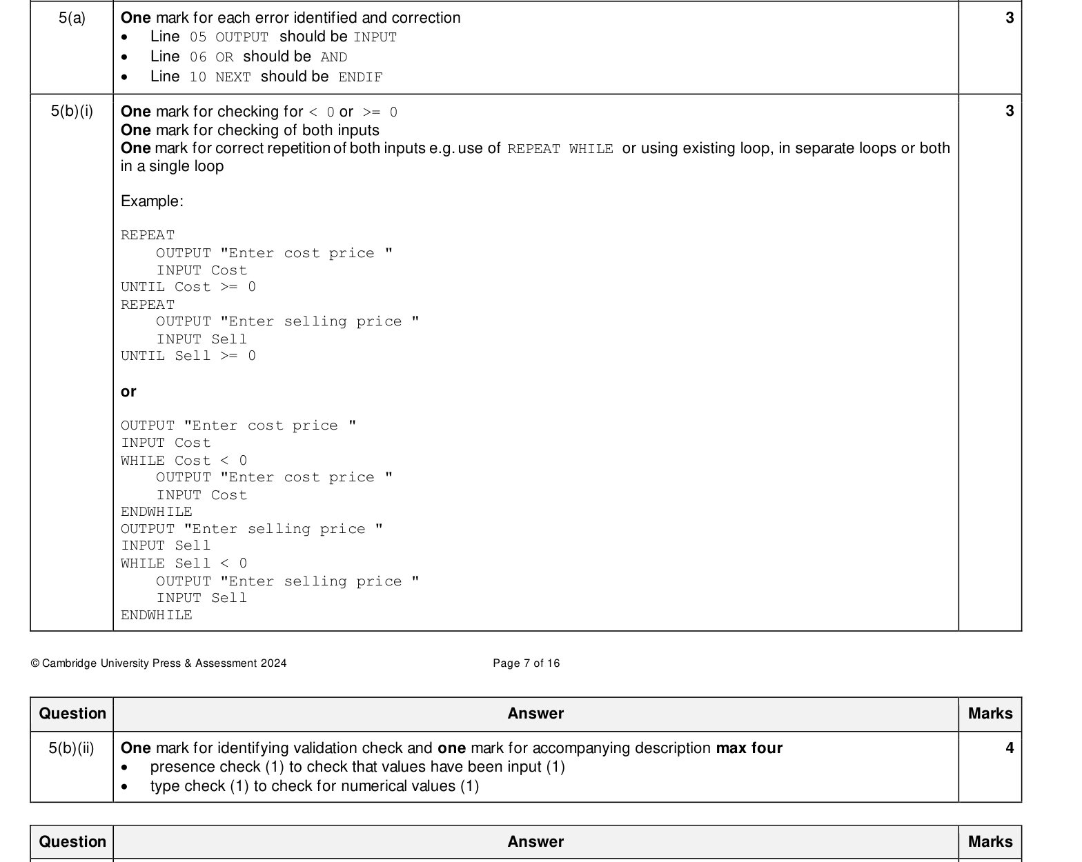 Mark scheme