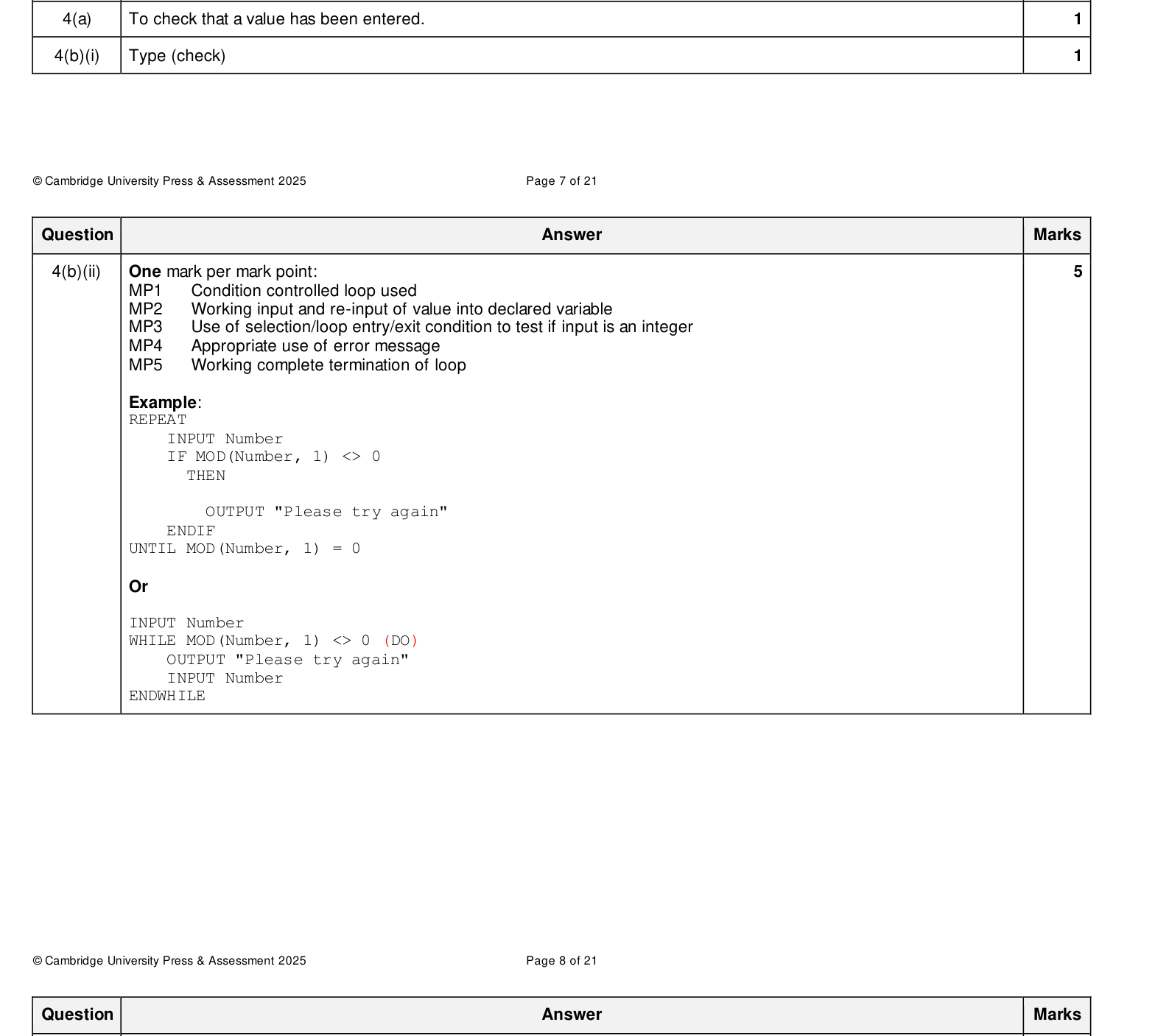Mark scheme