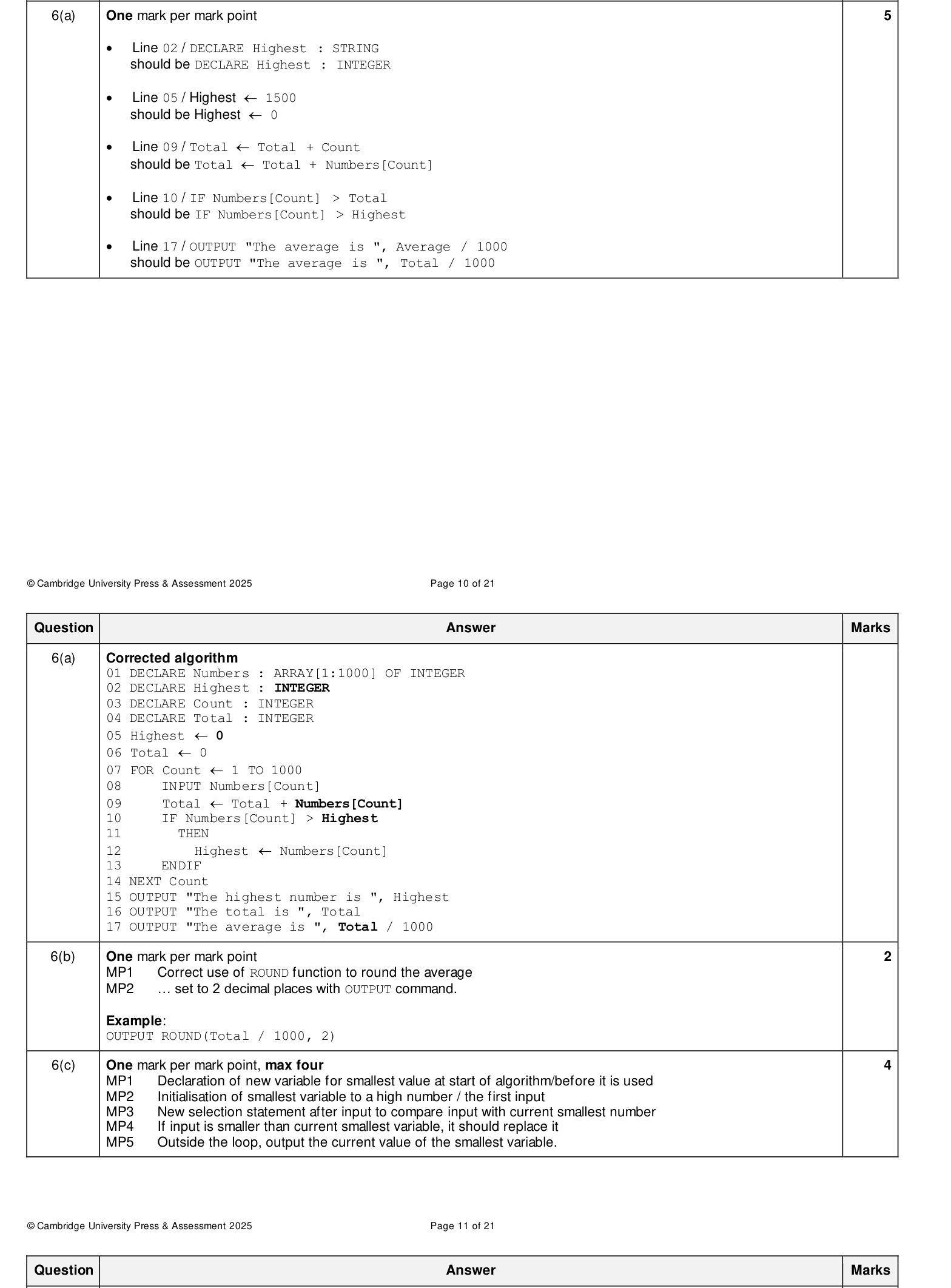 Mark scheme