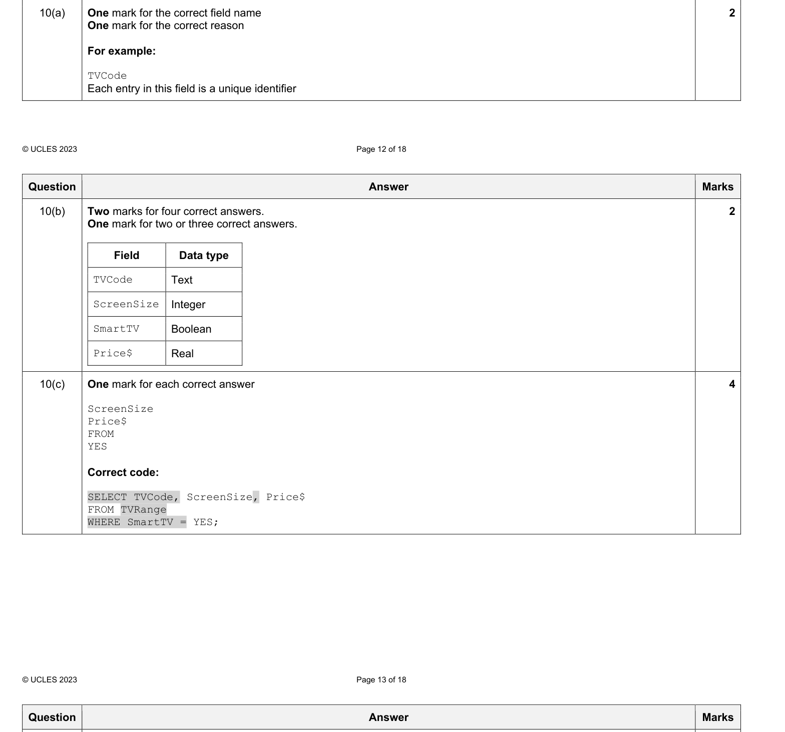 Mark scheme