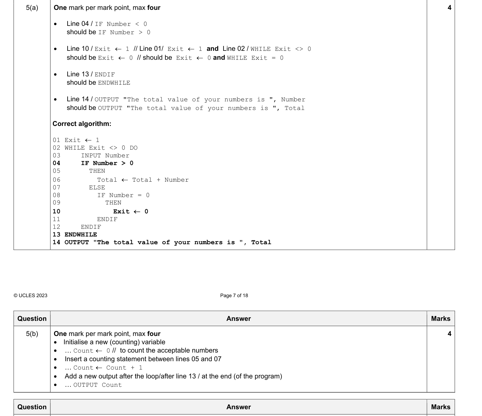 Mark scheme