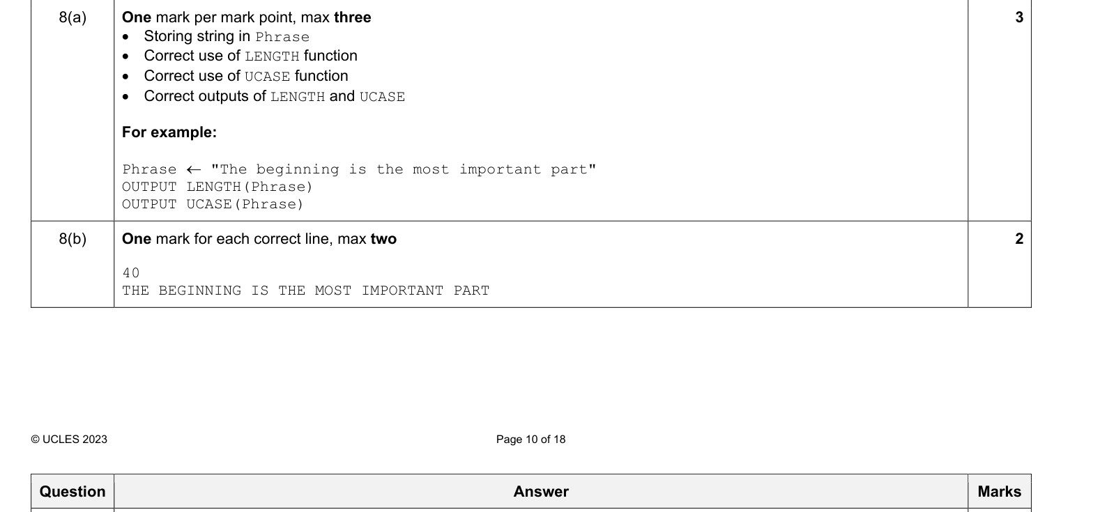 Mark scheme