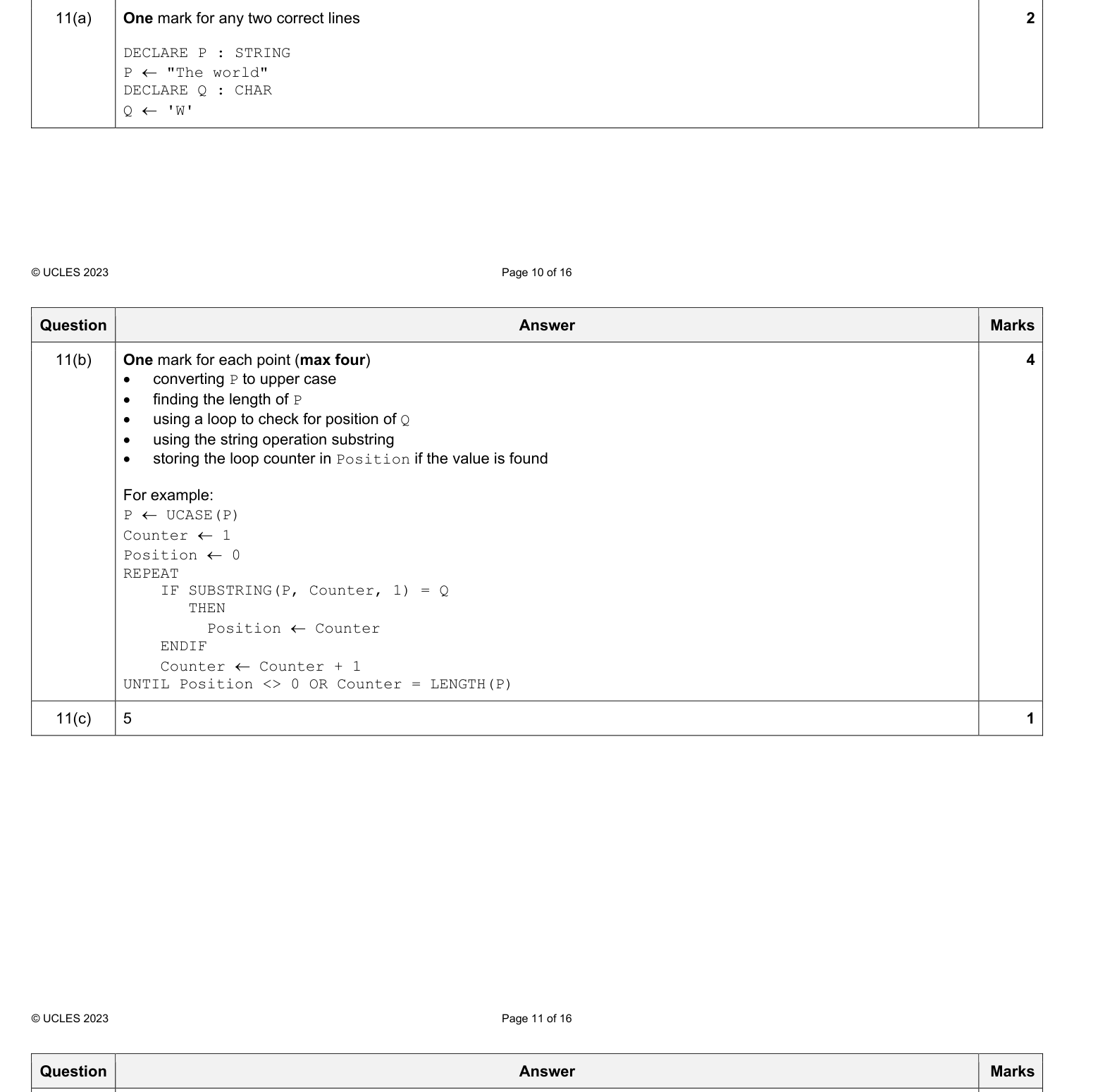 Mark scheme