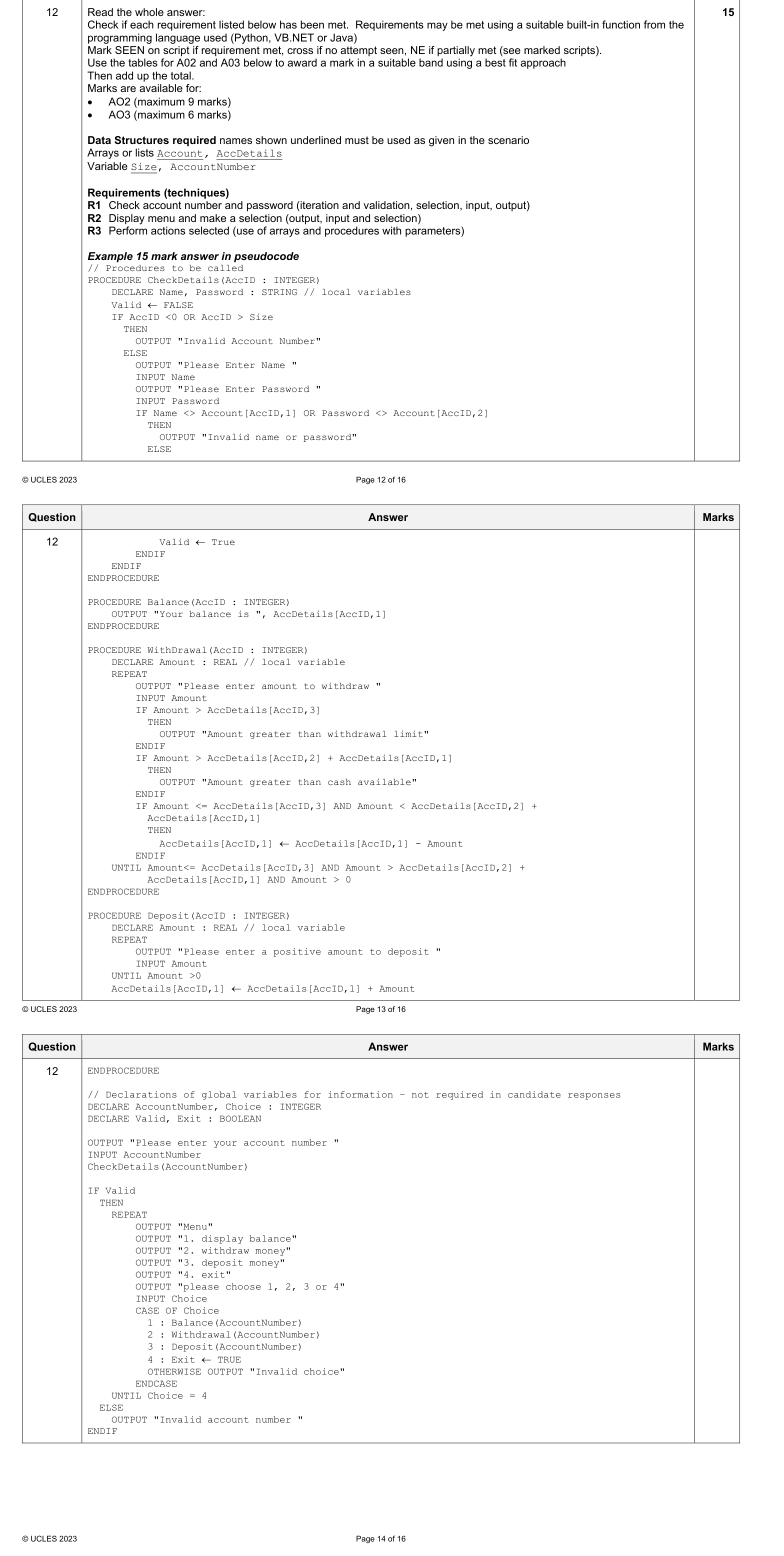 Mark scheme