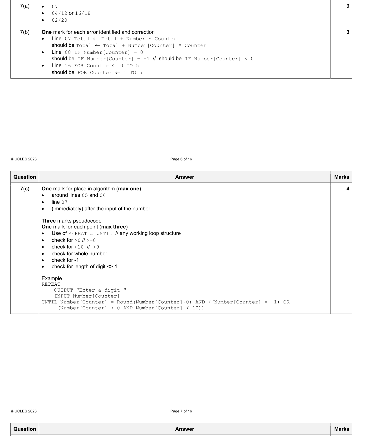 Mark scheme