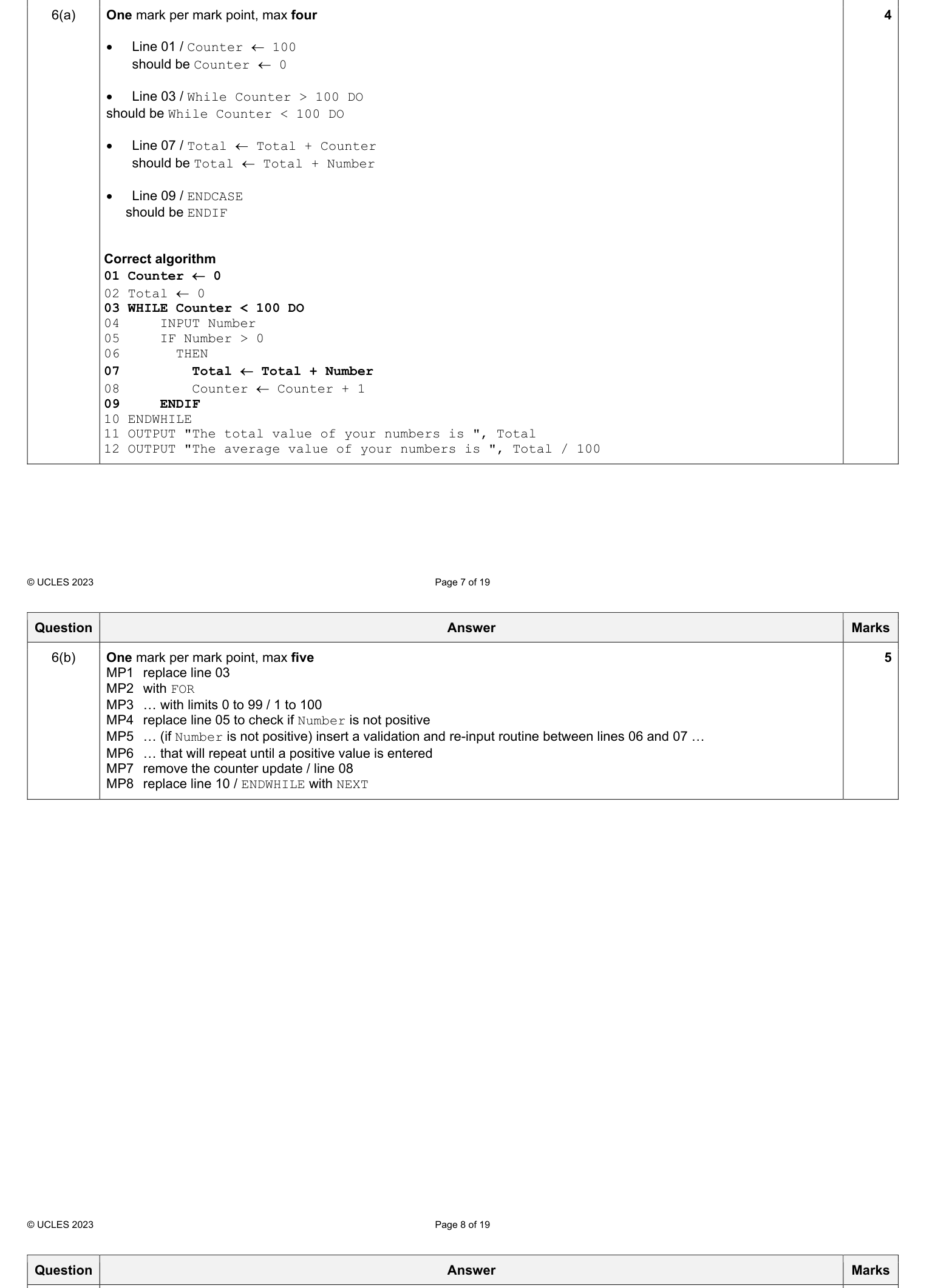 Mark scheme