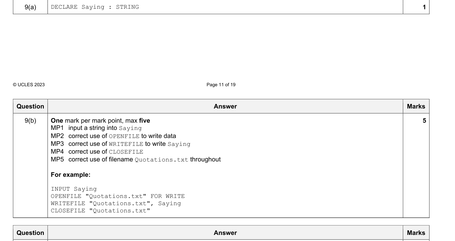 Mark scheme