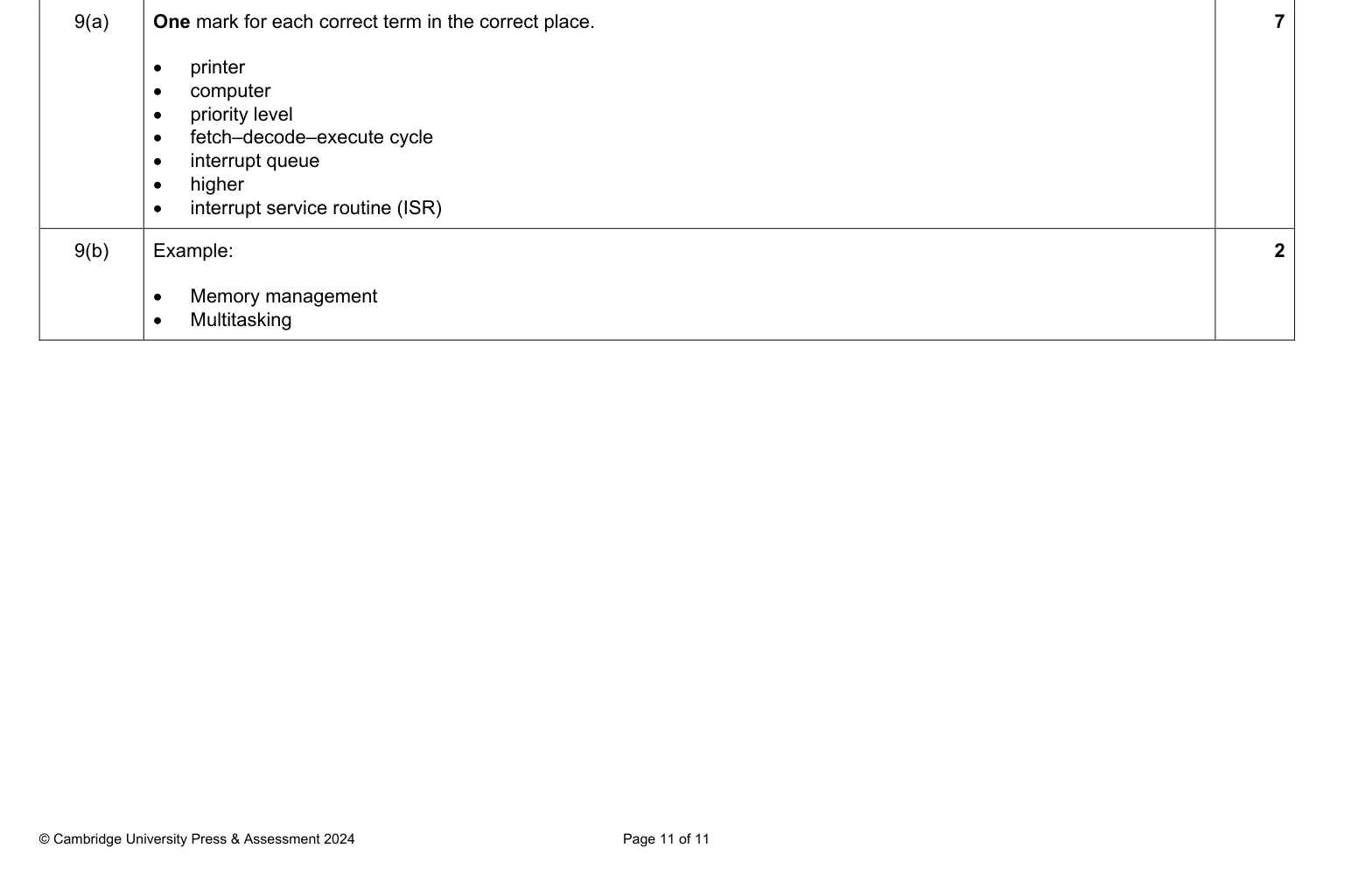 Mark scheme
