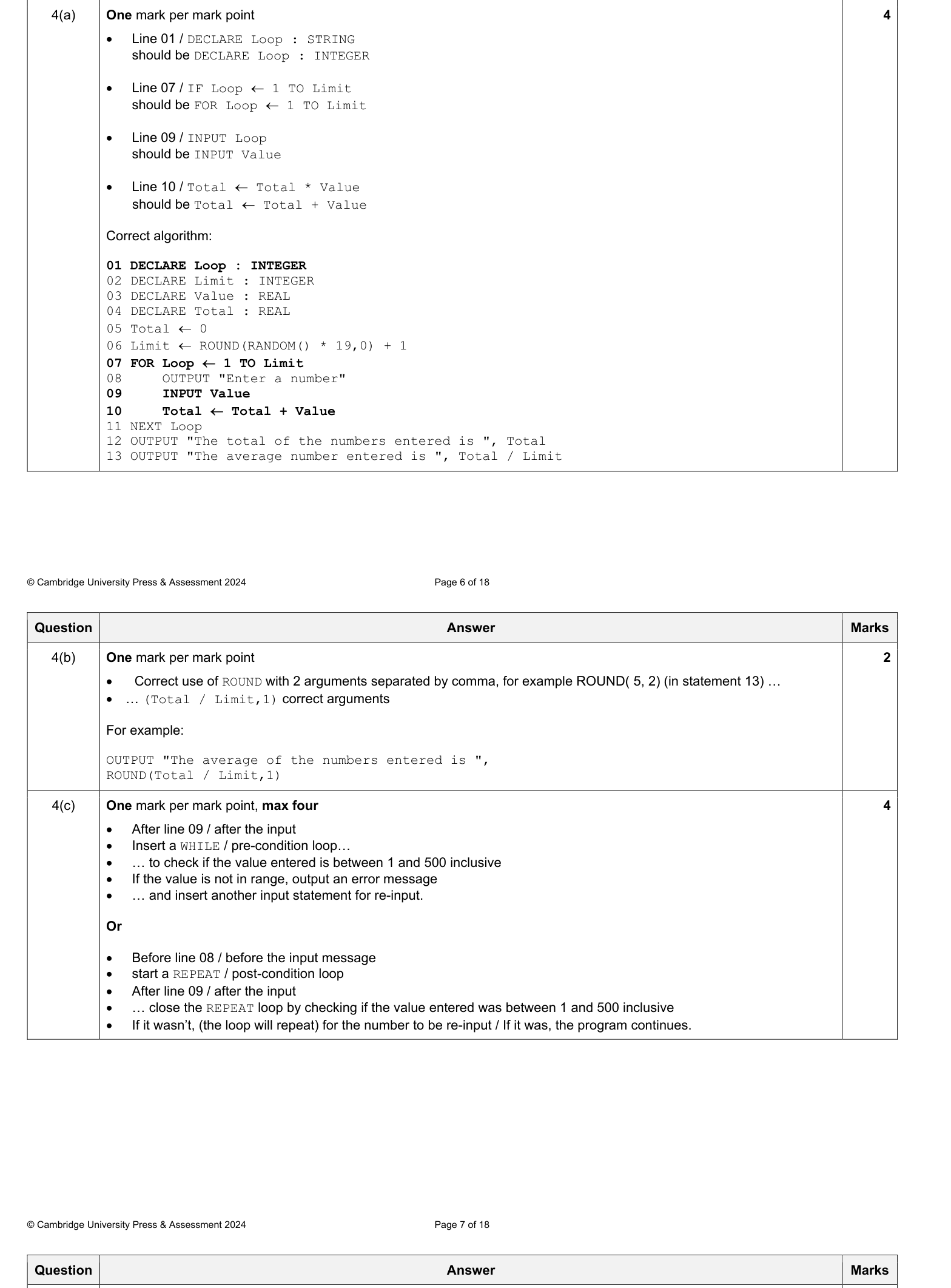 Mark scheme