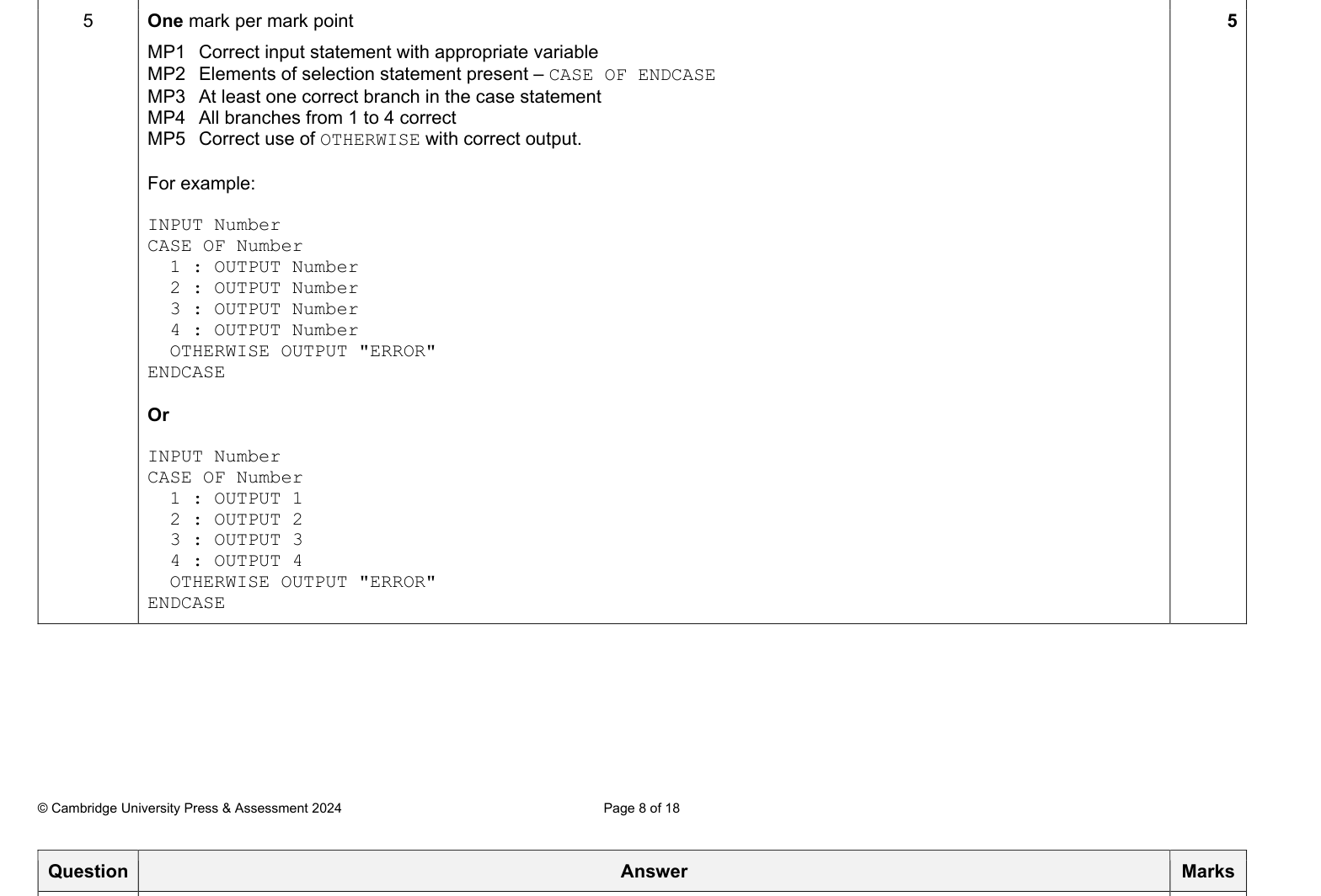 Mark scheme