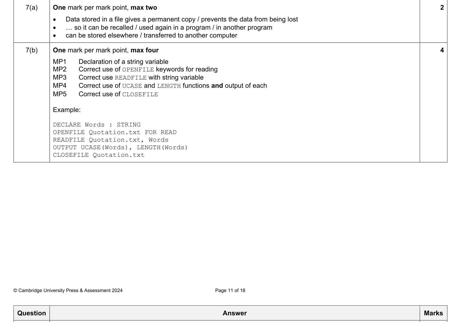 Mark scheme