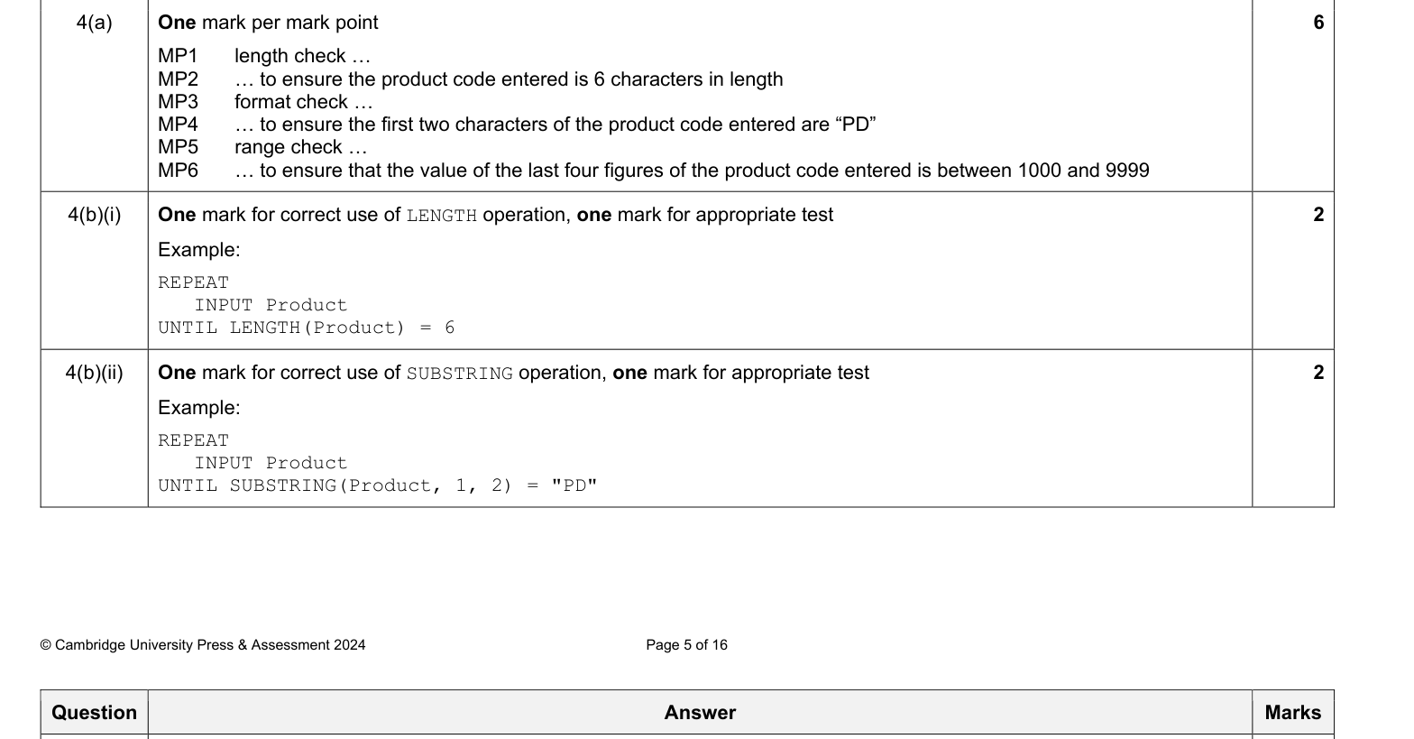 Mark scheme