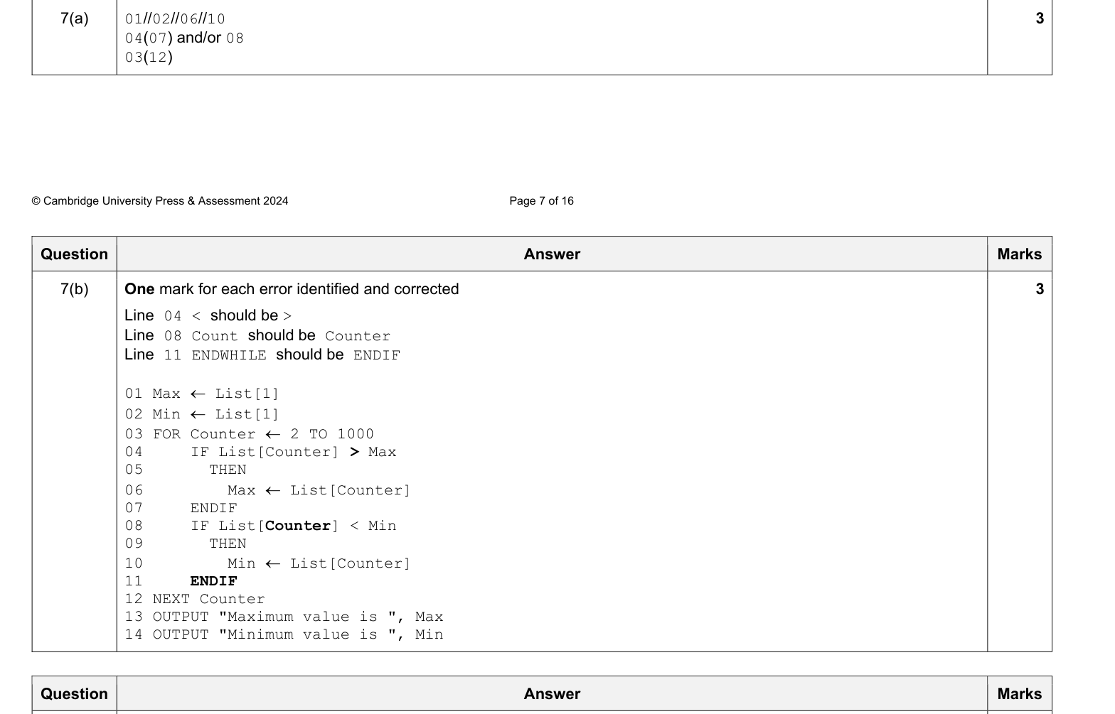 Mark scheme