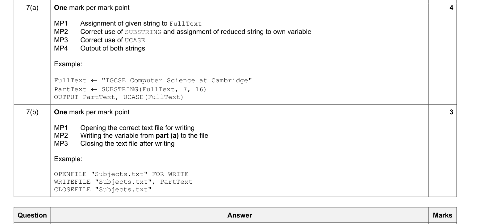 Mark scheme