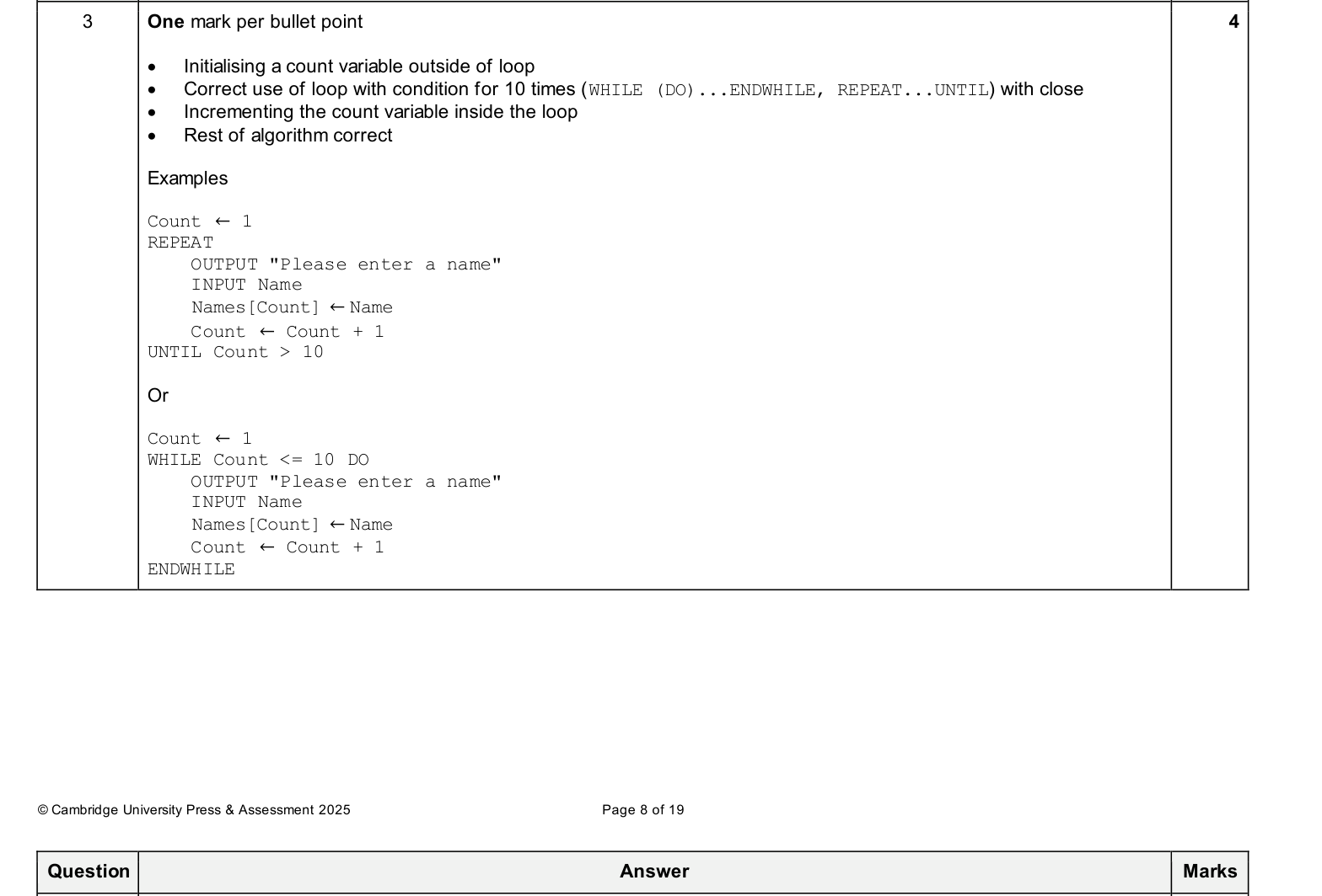 Mark scheme