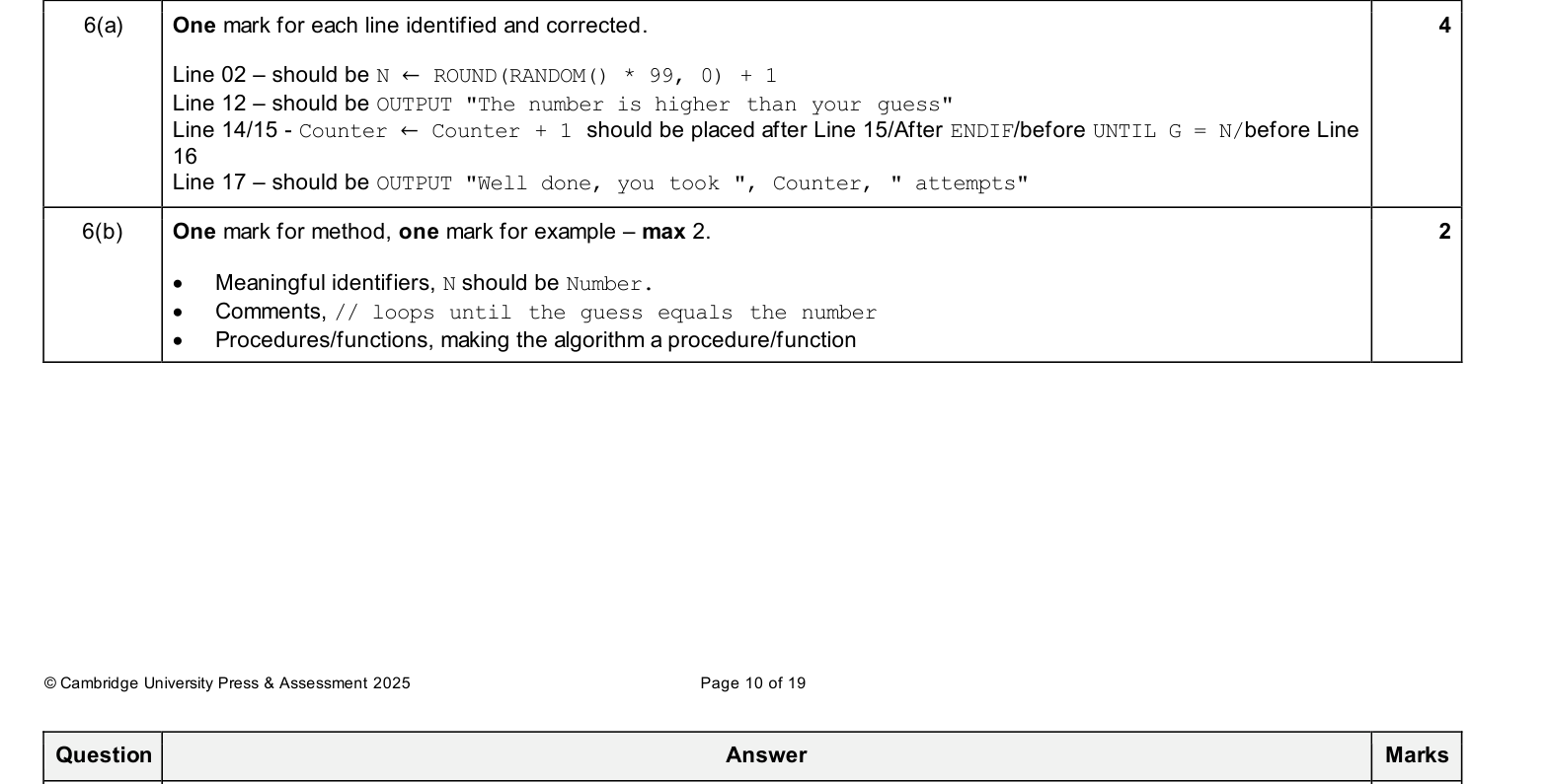 Mark scheme