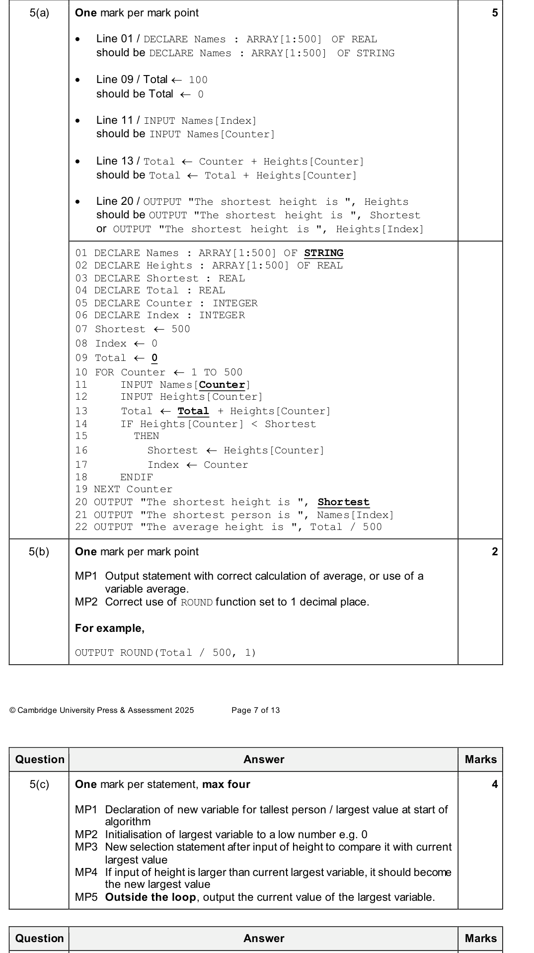 Mark scheme