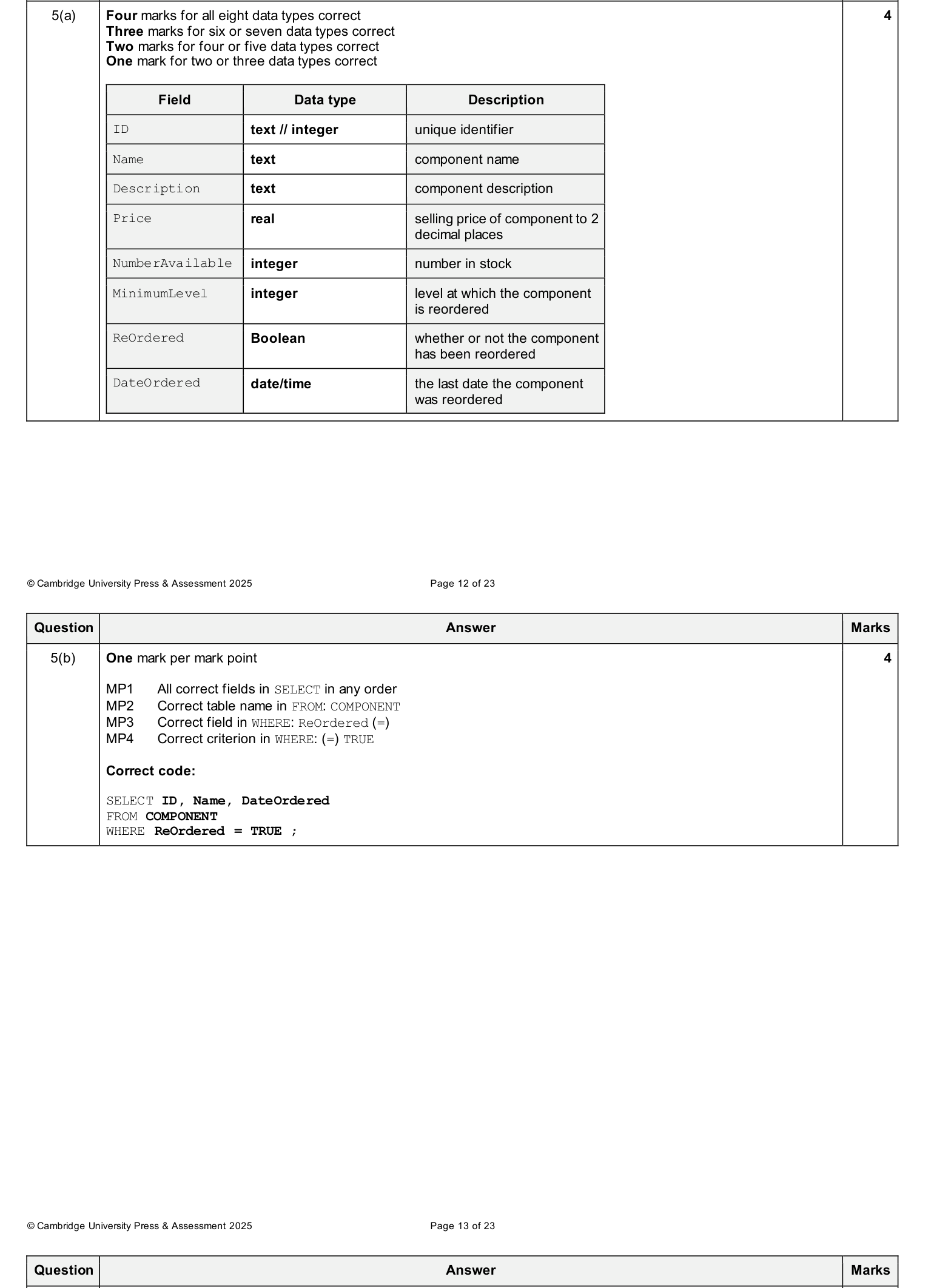 Mark scheme
