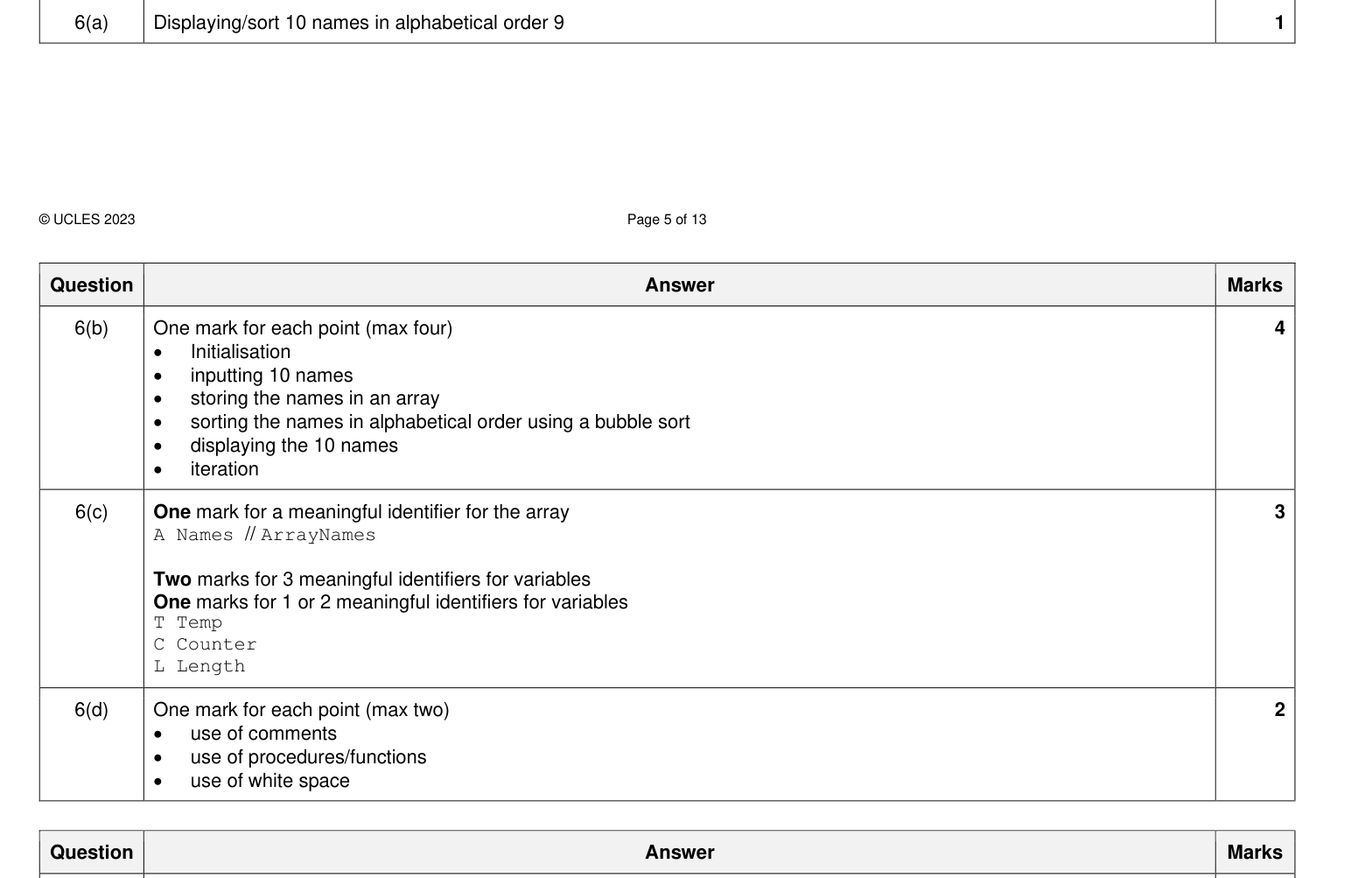 Mark scheme