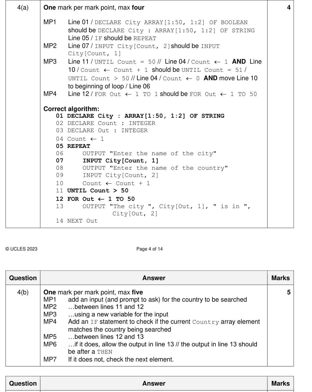 Mark scheme