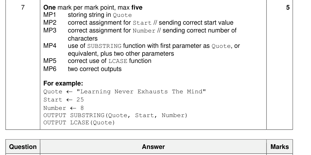 Mark scheme