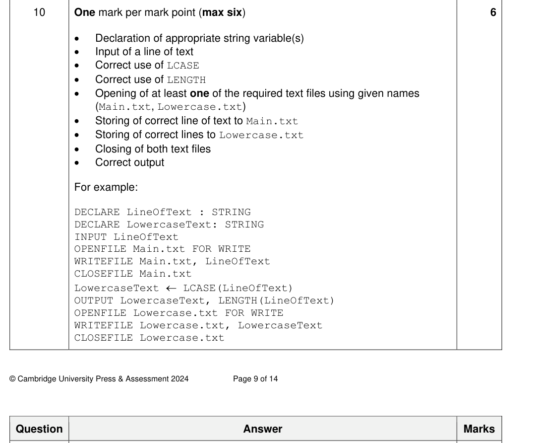 Mark scheme