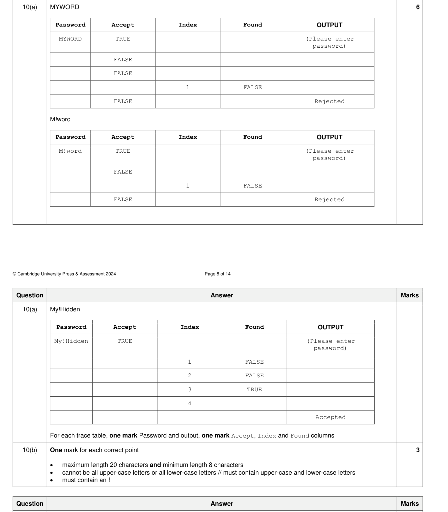 Mark scheme