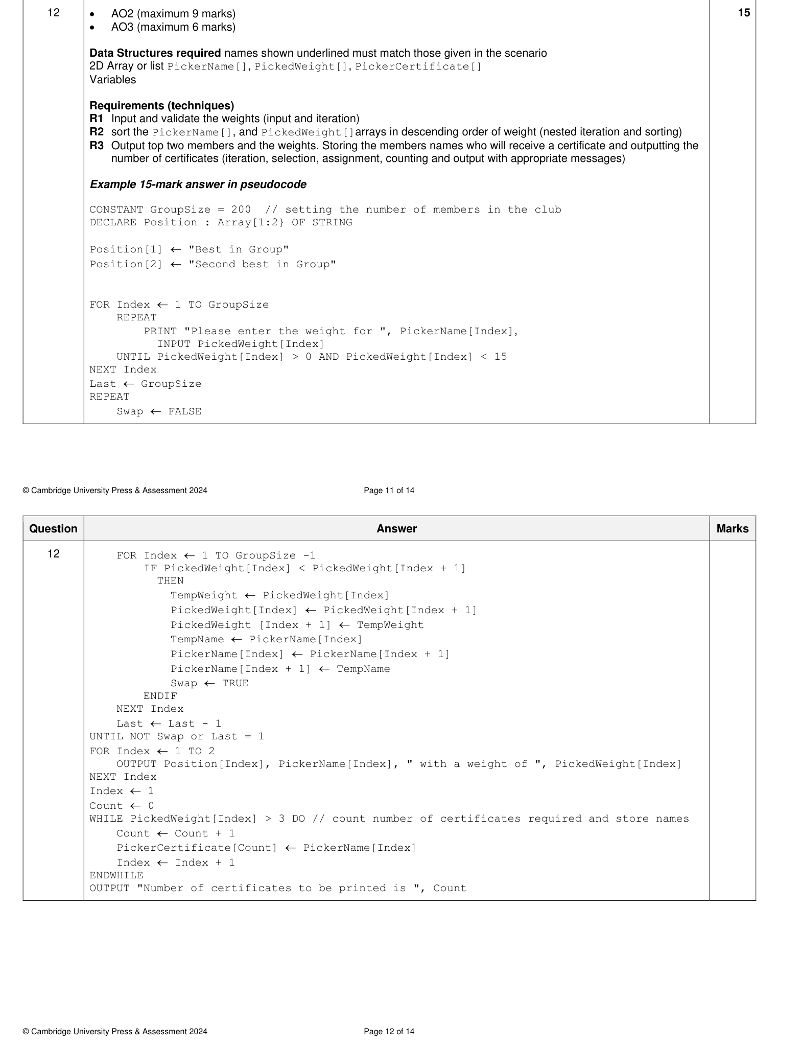 Mark scheme