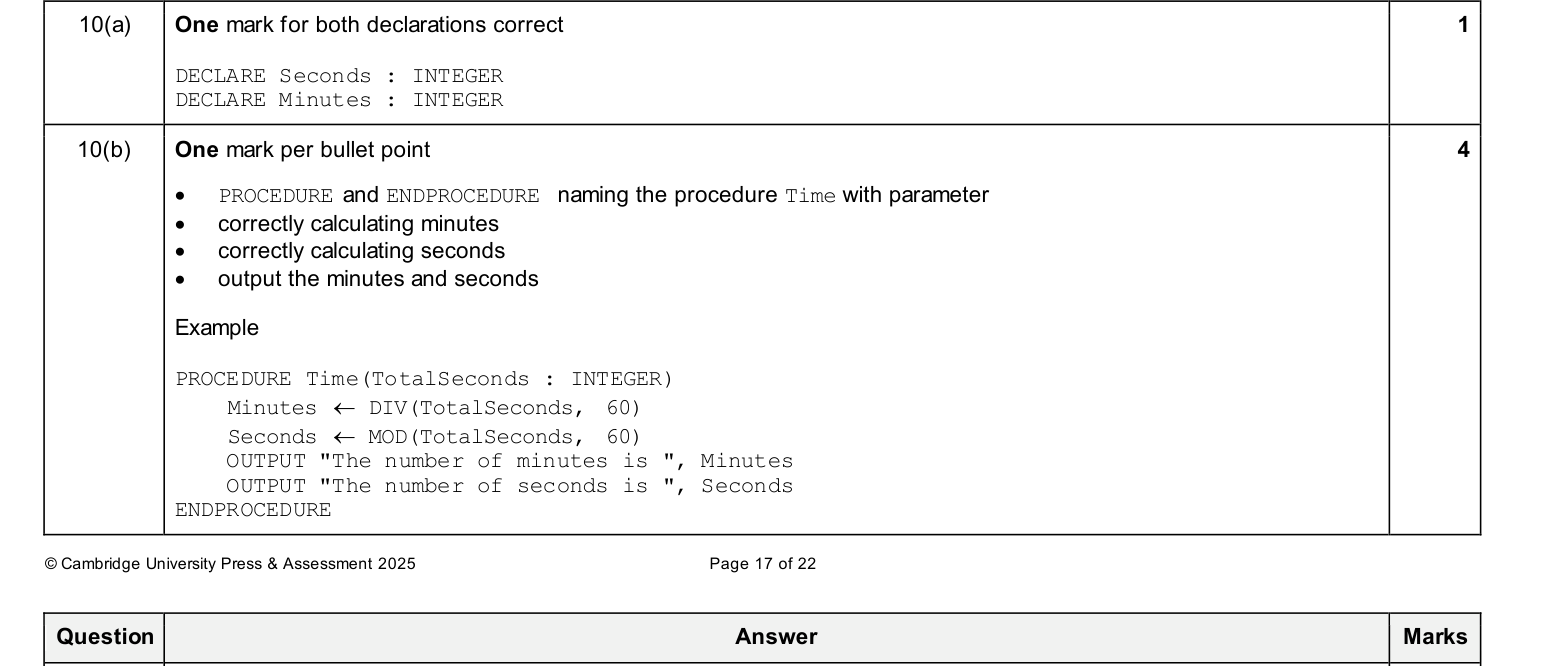 Mark scheme