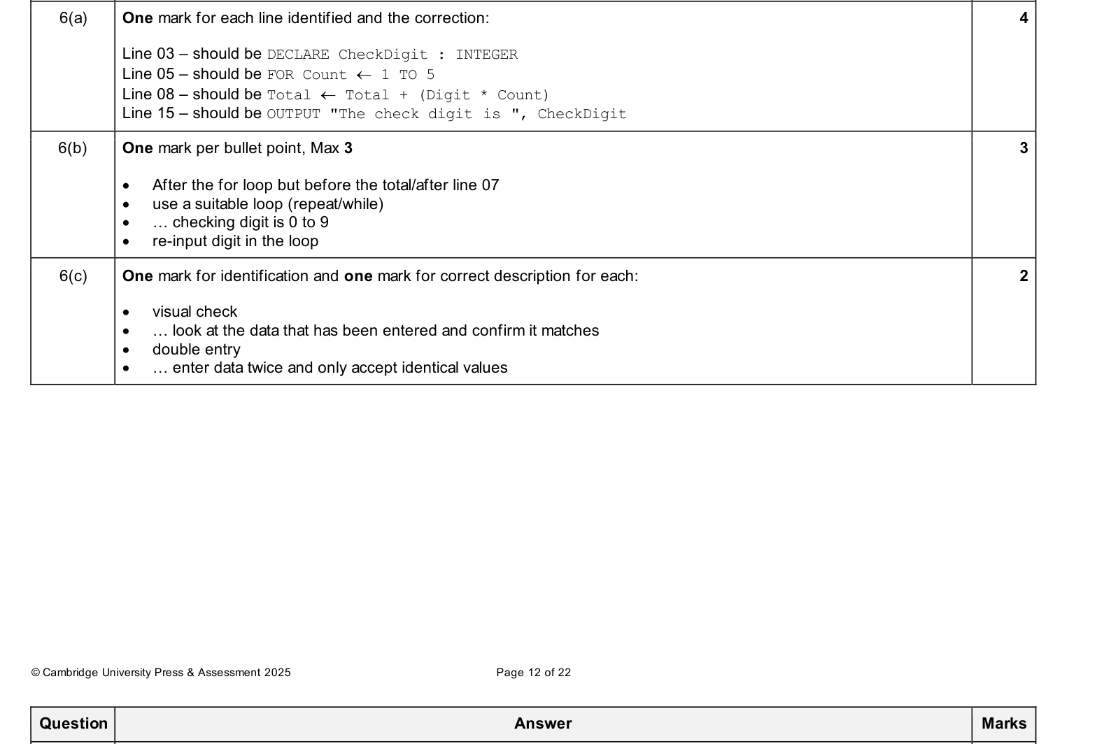 Mark scheme
