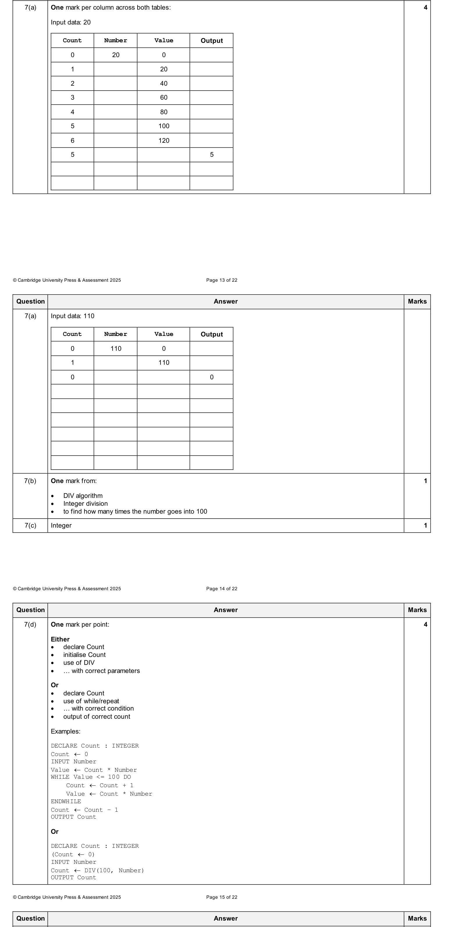 Mark scheme