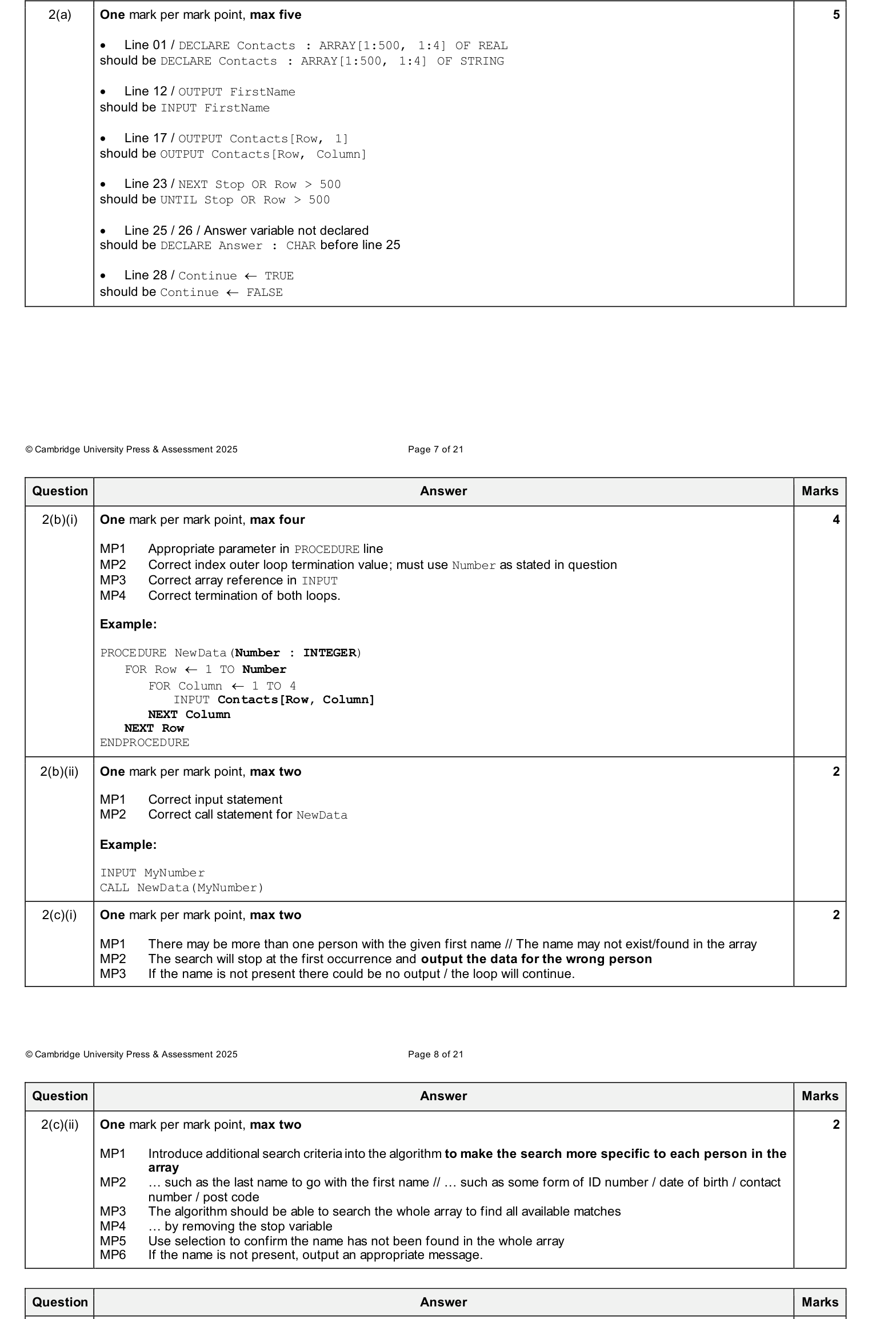 Mark scheme