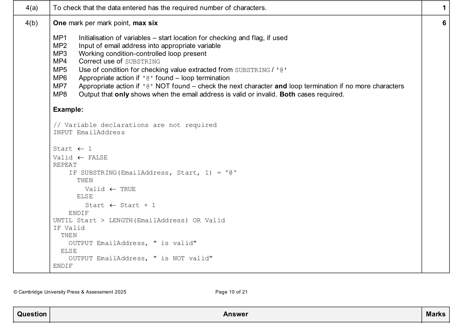 Mark scheme