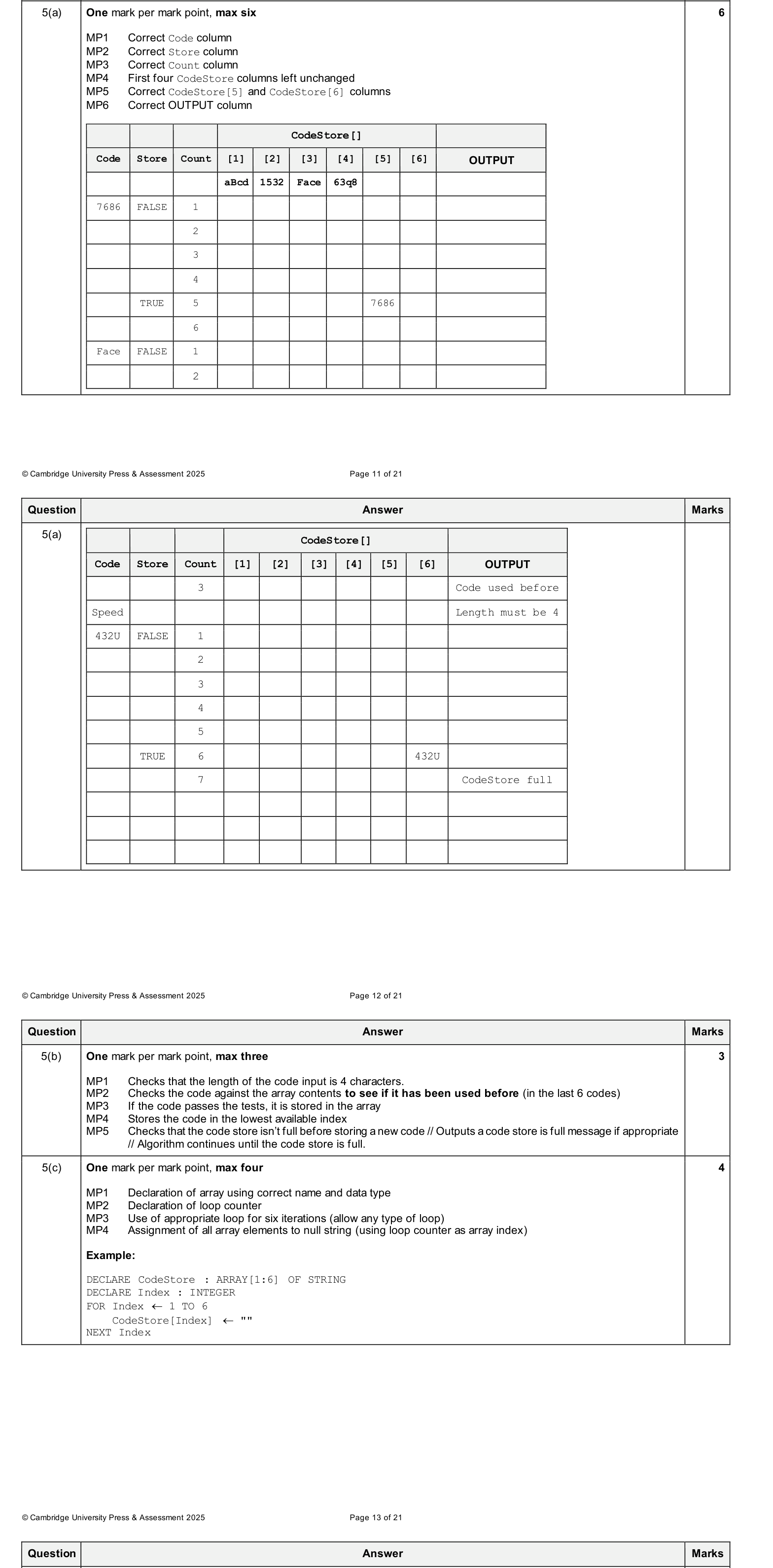 Mark scheme