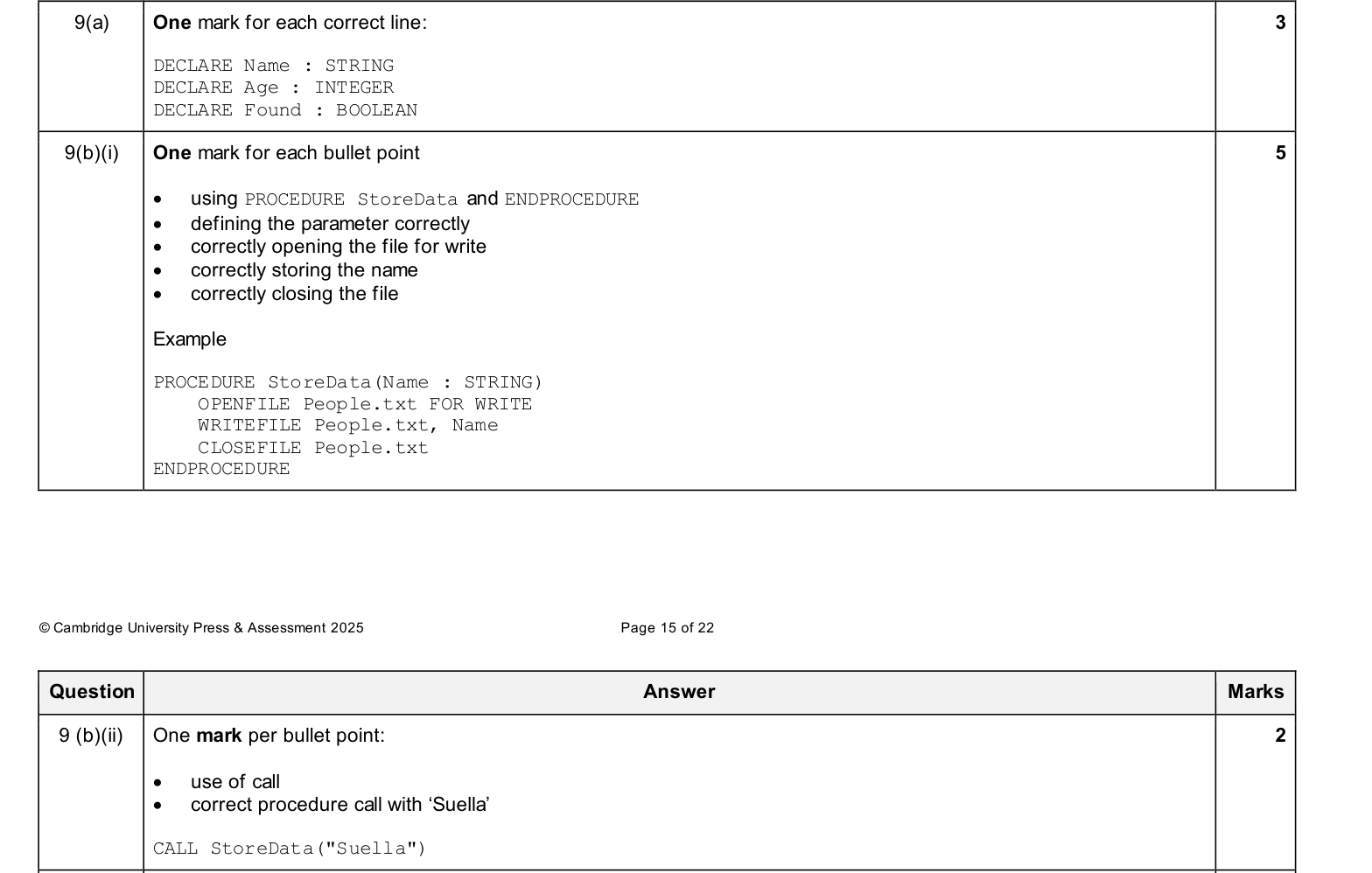Mark scheme